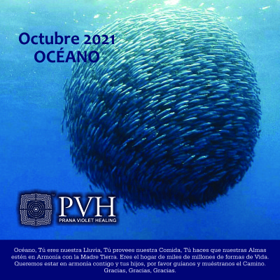 10) Octubre - OCÉANO Tú eres nuestra lluvia, Tú provees nuestra comida, Tú haces que nuestras almas estén en armonía con la Madre Tierra. Eres el hogar de miles de millones de formas de vida. Queremos estar en armonía contigo y tus hijos, por favor guíanos y muéstranos el camino. Gracias, Gracias, Gracias. 6 octubre - Bendición luna nueva 20 octubre - Bendición luna llena